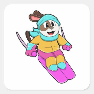 Dog as Skier with Ski & Scarf Square Sticker