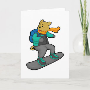 Dog as Snowboarder with Snowboard & Backpack Card