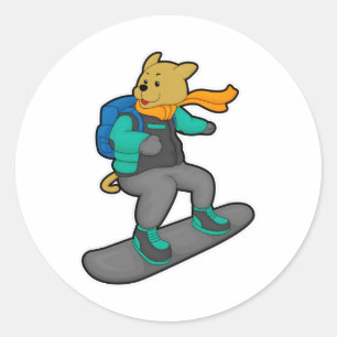 Dog as Snowboarder with Snowboard & Backpack Classic Round Sticker