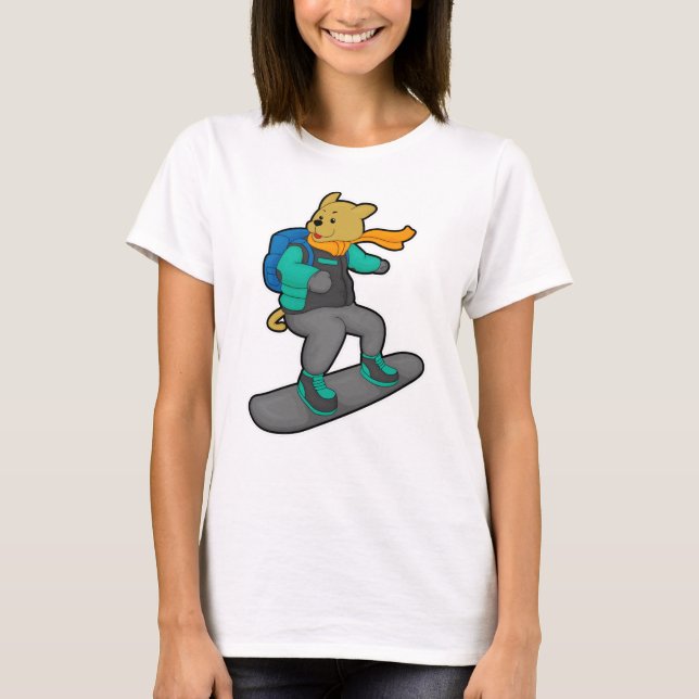 Dog as Snowboarder with Snowboard & Backpack T-Shirt (Front)
