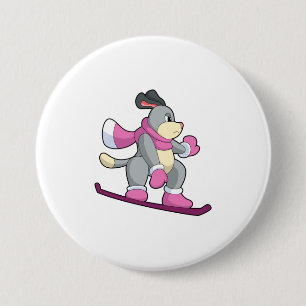 Dog as Snowboarder with Sonowboard 7.5 Cm Round Badge