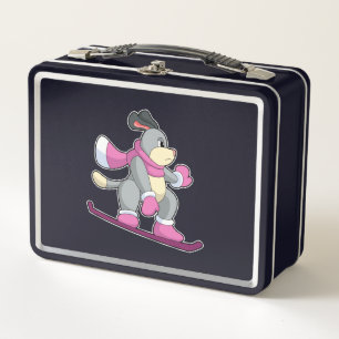 Dog as Snowboarder with Sonowboard Metal Lunch Box