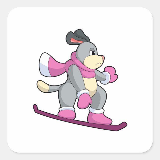 Dog as Snowboarder with Sonowboard Square Sticker (Front)