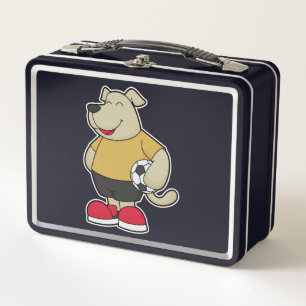 Dog as Soccer player with Soccer ball Metal Lunch Box