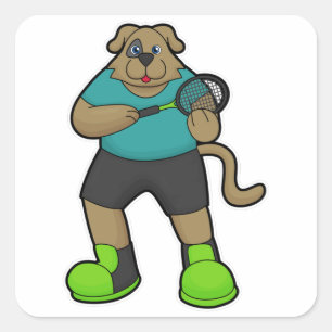 Dog as Tennis player with Tennis racket Square Sticker