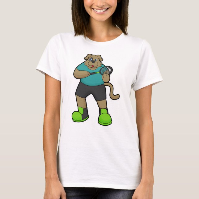 Dog as Tennis player with Tennis racket T-Shirt (Front)