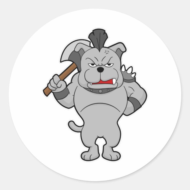 Dog as Warrior with Axe Classic Round Sticker (Front)