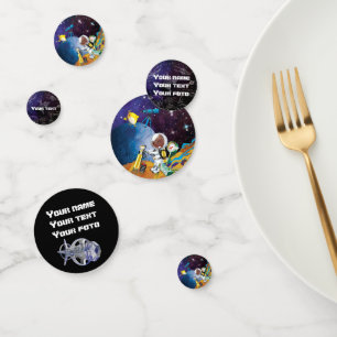 Dog astronaut and alien confetti