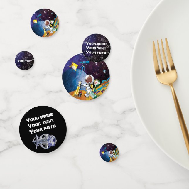 Dog astronaut and alien confetti (Group)