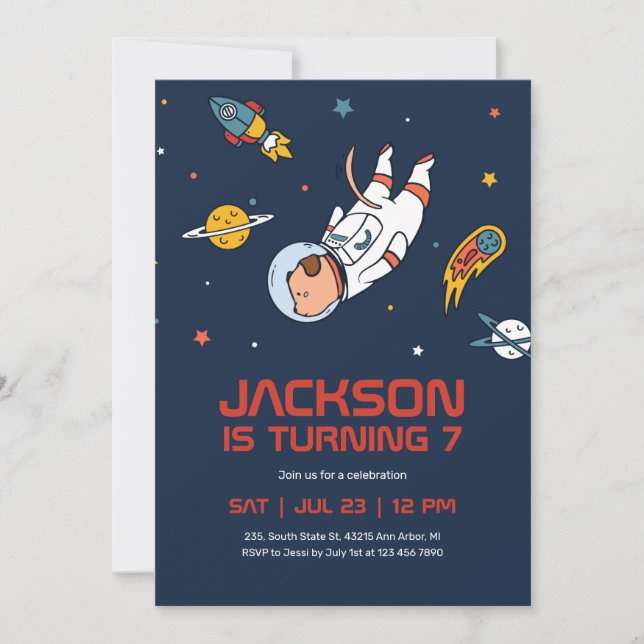 Dog Astronaut Outer Space Galaxy Kids Birthday Invitation (Front)