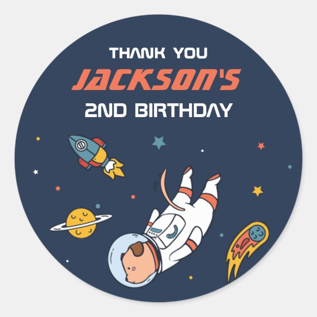 Dog Astronaut Outer Space Kids Birthday Party Classic Round Sticker (Front)