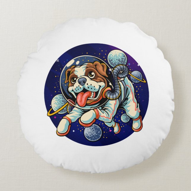 Dog Astronaut, space dog Round Cushion (Front)