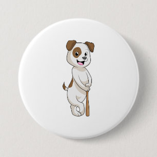 Dog at Baseball with Baseball bat 7.5 Cm Round Badge