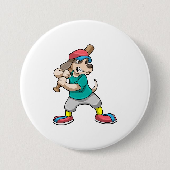 Dog at Baseball with Baseball bat 7.5 Cm Round Badge (Front)