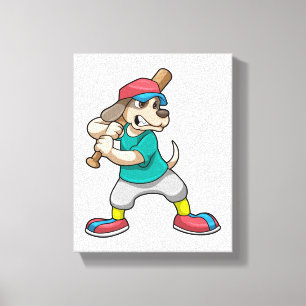 Dog at Baseball with Baseball bat Canvas Print
