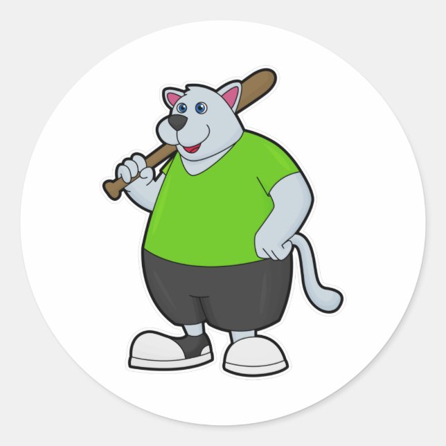 Dog at Baseball with Baseball bat Classic Round Sticker (Front)