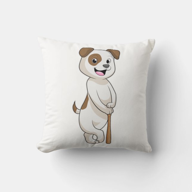 Dog at Baseball with Baseball bat Cushion (Front)