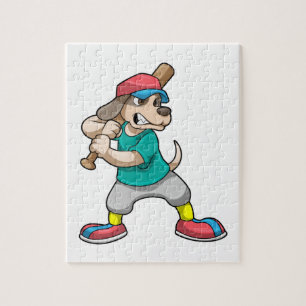 Dog at Baseball with Baseball bat Jigsaw Puzzle