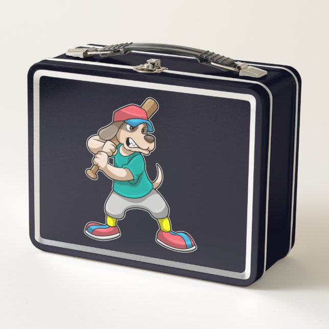 Dog at Baseball with Baseball bat Metal Lunch Box (Front)
