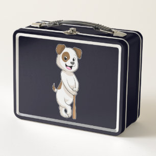 Dog at Baseball with Baseball bat Metal Lunch Box