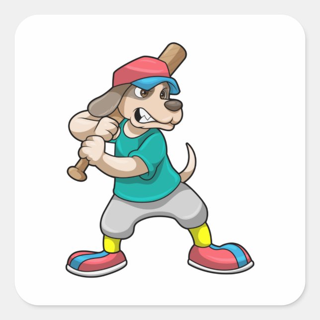 Dog at Baseball with Baseball bat Square Sticker (Front)