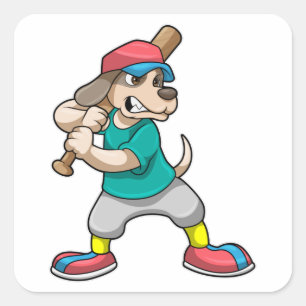 Dog at Baseball with Baseball bat Square Sticker