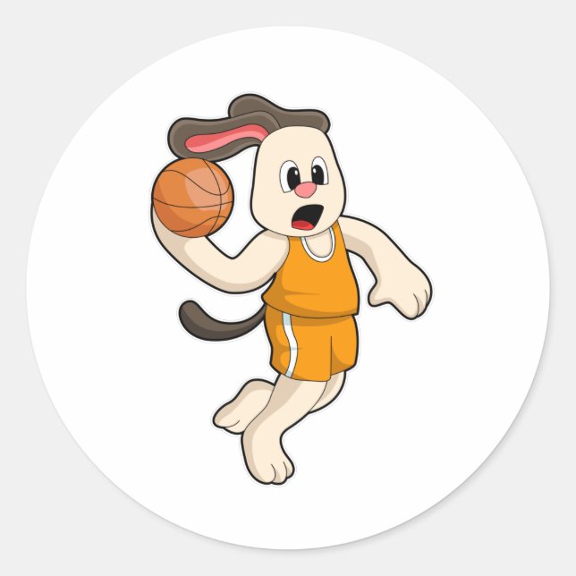 Dog at Basketball Sports Classic Round Sticker (Front)