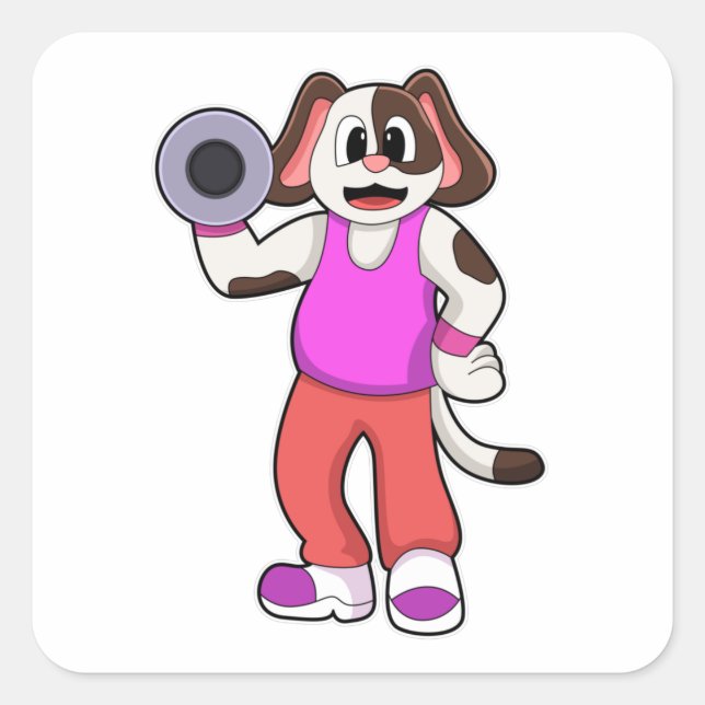 Dog at Bodybuilding with Dumbbell Square Sticker (Front)