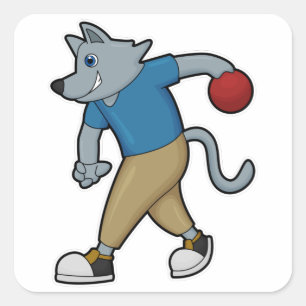 Dog at Bowling with Bowling ball Square Sticker