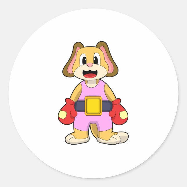 Dog at Boxing with Boxing gloves Classic Round Sticker (Front)