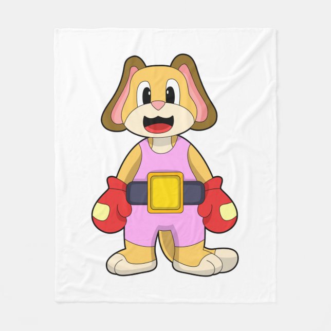 Dog at Boxing with Boxing gloves Fleece Blanket (Front)