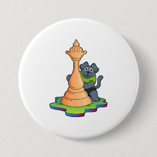 Dog at Chess with Chess piece Queen 7.5 Cm Round Badge