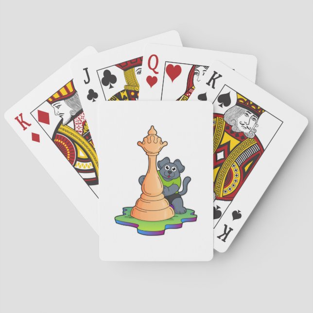 Dog at Chess with Chess piece Queen Playing Cards (Back)
