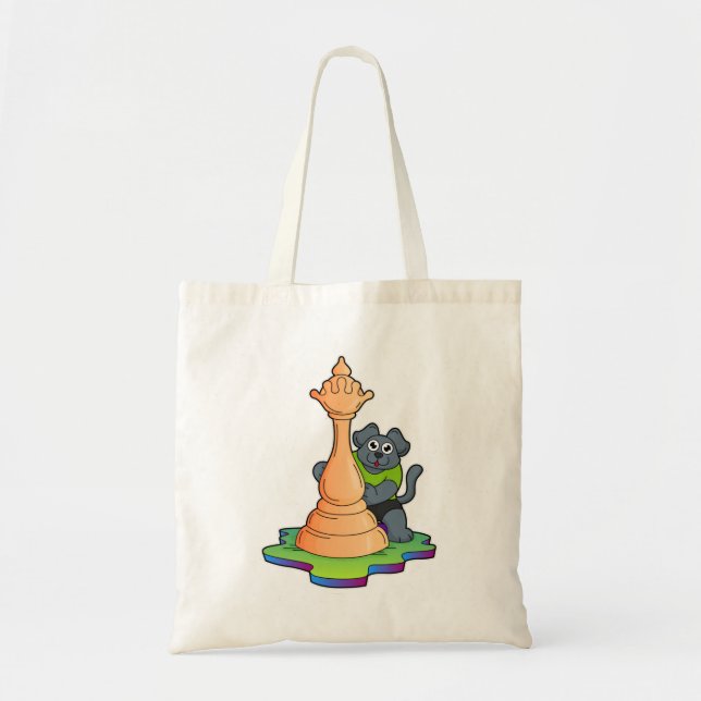 Dog at Chess with Chess piece Queen Tote Bag (Front)