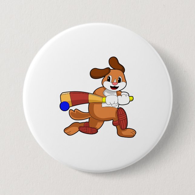Dog at Cricket with Cricket bat 7.5 Cm Round Badge (Front)