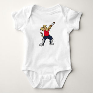 Dog at Cricket with Cricket bat Baby Bodysuit