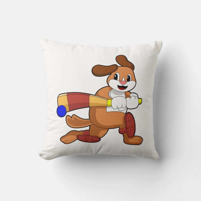 Dog at Cricket with Cricket bat Cushion (Front)
