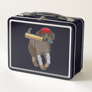 Dog at Cricket with Cricket bat Metal Lunch Box