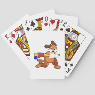 Dog at Cricket with Cricket bat Playing Cards
