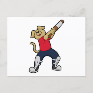 Dog at Cricket with Cricket bat Postcard