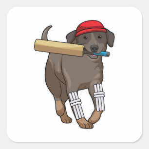 Dog at Cricket with Cricket bat Square Sticker