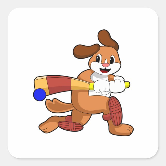 Dog at Cricket with Cricket bat Square Sticker (Front)