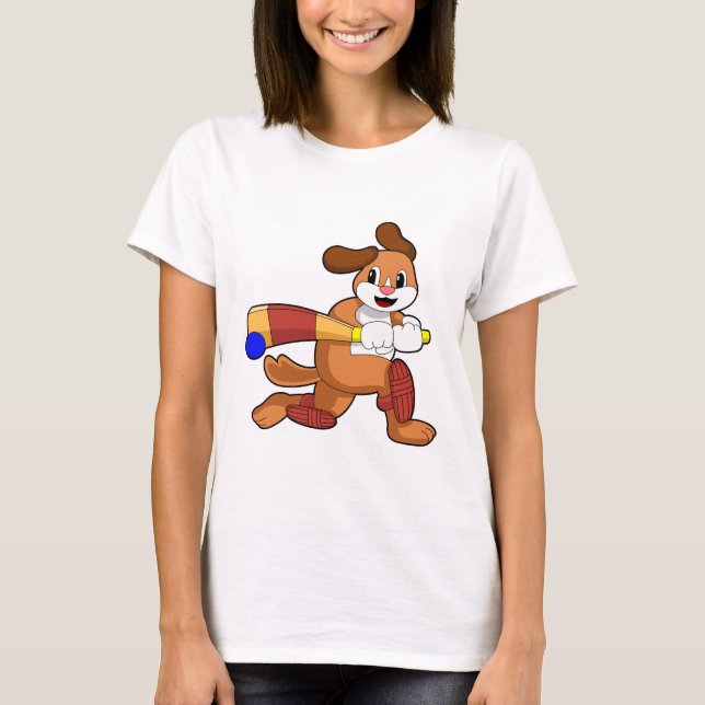 Dog at Cricket with Cricket bat T-Shirt (Front)