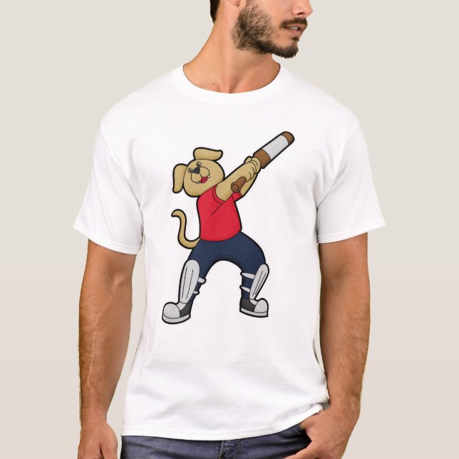 Dog at Cricket with Cricket bat T-Shirt (Front)
