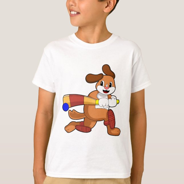 Dog at Cricket with Cricket bat T-Shirt (Front)