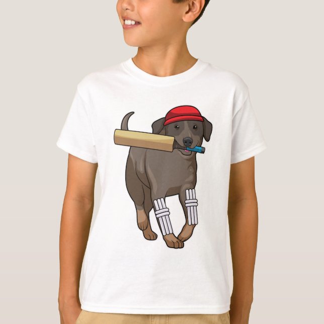 Dog at Cricket with Cricket bat T-Shirt (Front)