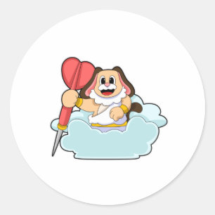 Dog at Darts with Dart Classic Round Sticker