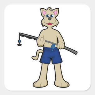 Dog at Fishing with Fishing rod & Fish Square Sticker