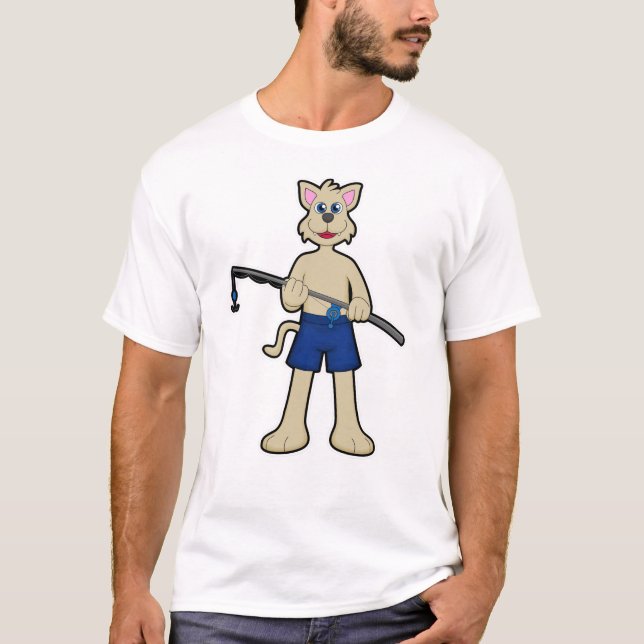 Dog at Fishing with Fishing rod & Fish T-Shirt (Front)