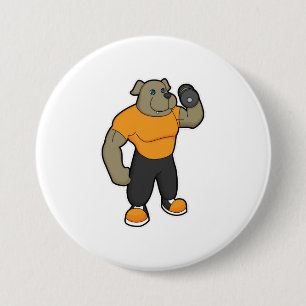 Dog at Fitness with Dumbbell 7.5 Cm Round Badge